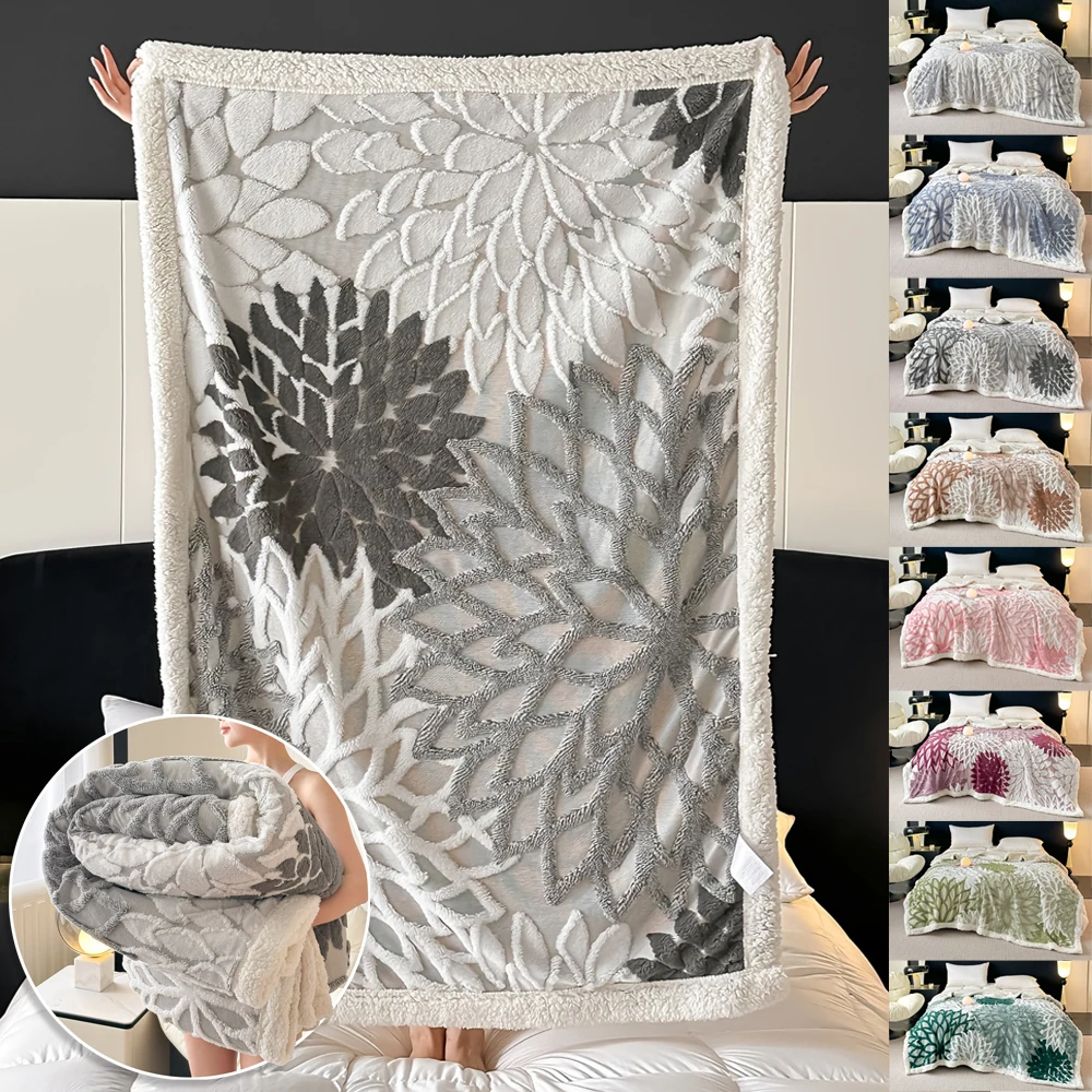 Autumn Winter Warm Thick Double Layer Artificial Lambswool Throws Blankets Fleece Blanket for Sofa or Bed Queen Double Comforter