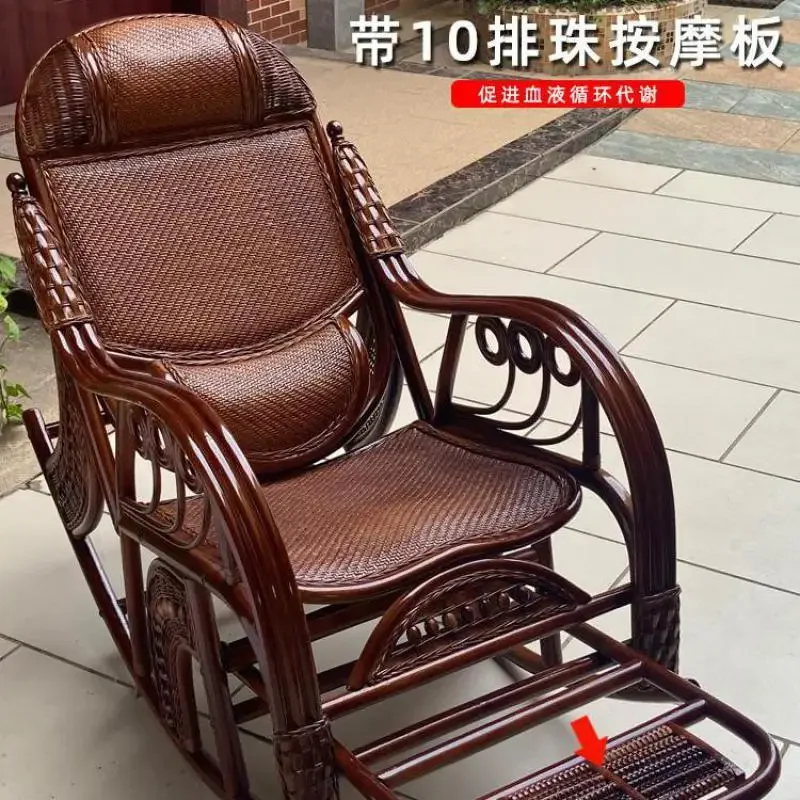 Rattan Chair Natural Rattan Rocking Chair Woven Chaise Longue Adult Balcony Family Leisure Elderly Chair