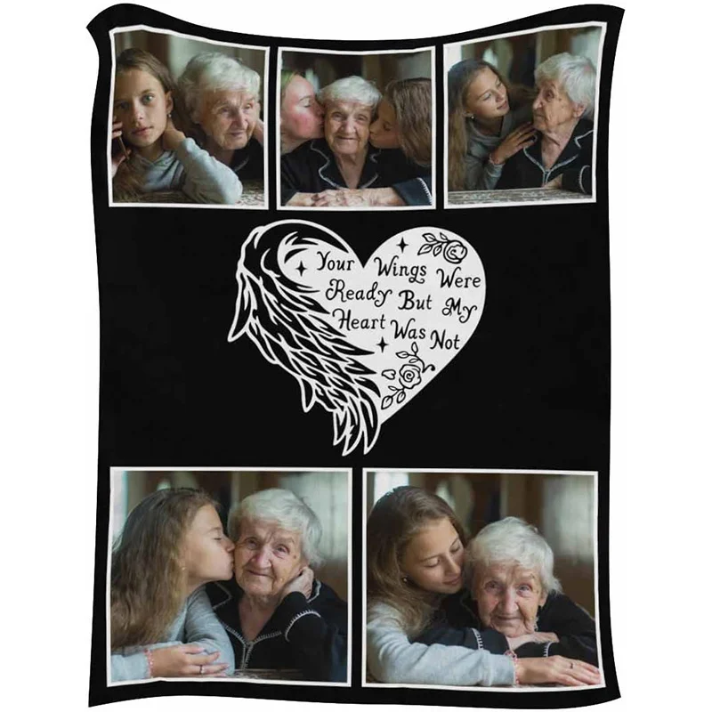 Personalisierte Gedenkdecke mit Erinnerungen, individuelle Foto-Überwurfdecke, geeignet zum Gedenken an Familie und Freunde