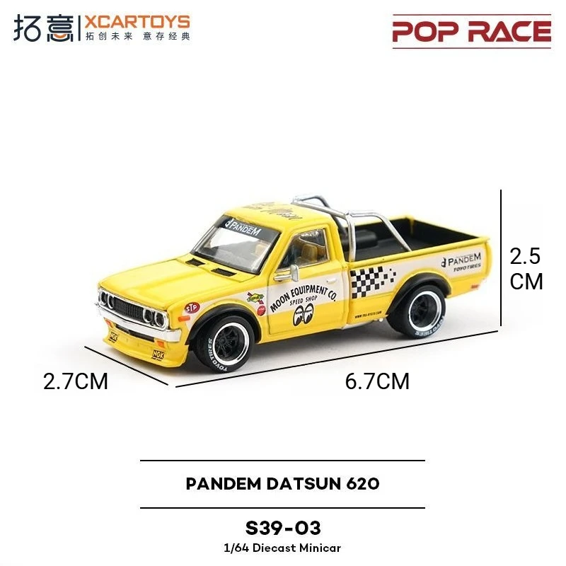 XCARTOYS 1/64 POPRACE PANDEM DATSUN 620 Moon Eyes Pickup Truck Diecast Car Model Collectible Vehicle Toy for Car Enthusiasts