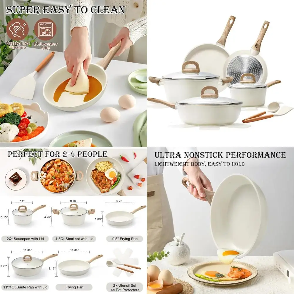 

Набор посуды из гранита с антипригарным покрытием, 14 предметов, со индукционными кастрюлями, сковородой, капельками и большой запеканкой, без PFAS,