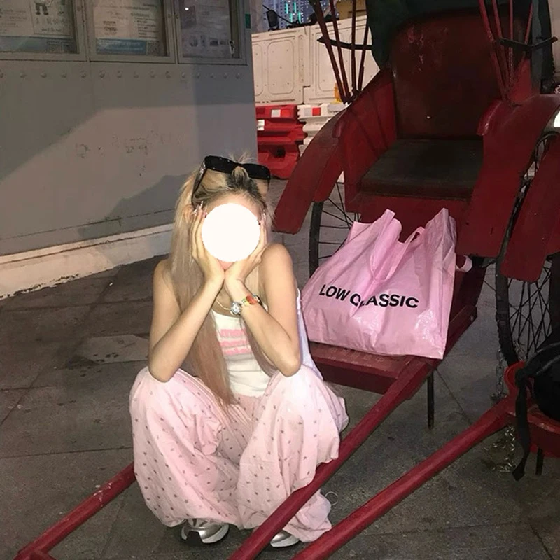 Y2K ピンクカーゴパンツ女性ストリートスタープリントだぶだぶのスウェットパンツギャル原宿ワイドレッグジョガー夏のファッションカジュアルズボン