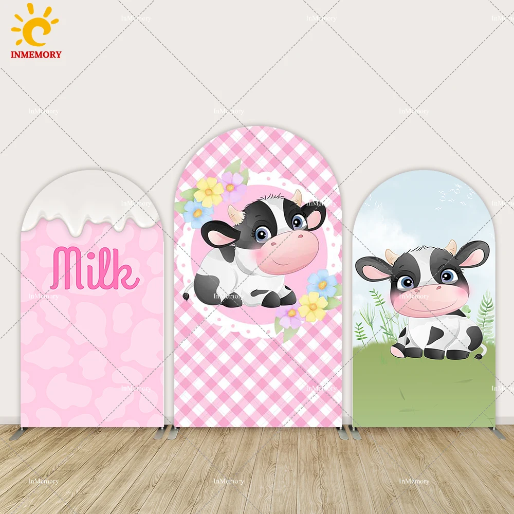 

Customize Girls Baby Shower Party Supplies Decor Arch Backdrop Cover Farm Cow Prints Birthday Arched Wall Banner Background