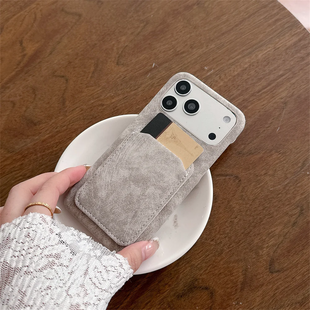 

Vintage Card Slot Holder Phone Case for iPhone 17 Pro Max C Style Soft Suede Texture Wallet Cover for iPhone 16 15 14 13 Pro
