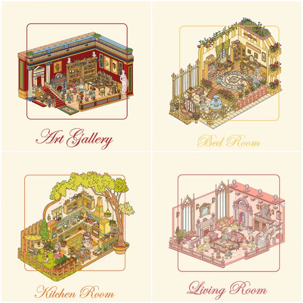 European Princess 3D Scene Stickers Cartoon Stacking and Pasting Landscape Making Sticker Scrapbook PET Decorative Game Stickers