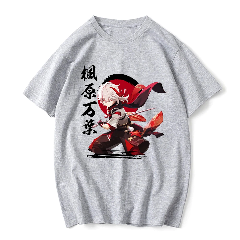 100% Cotton Tshirt Genshin Impact T shirt Women Graphic Tees Hot Game Printing Tops Girls Cartoon T-shirt Kaedehara Kazuha Tees