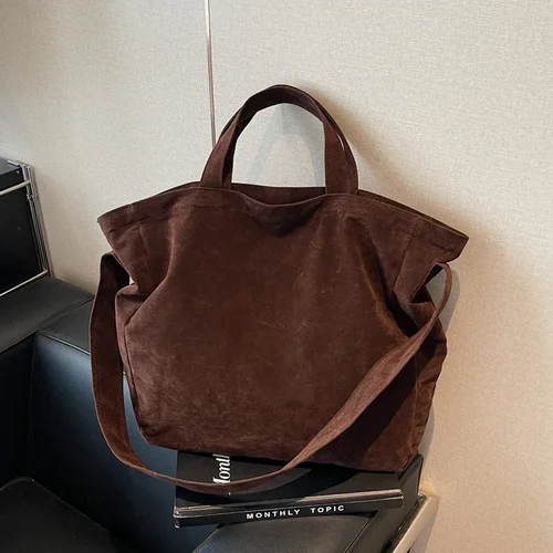 Imagen 2 del producto Bolso de mano de terciopelo de gran capacidad, superventas, con cremallera, Color sólido, bolso de moda Popular, bolso de hombro para ir al trabajo Simple y suave, 2024