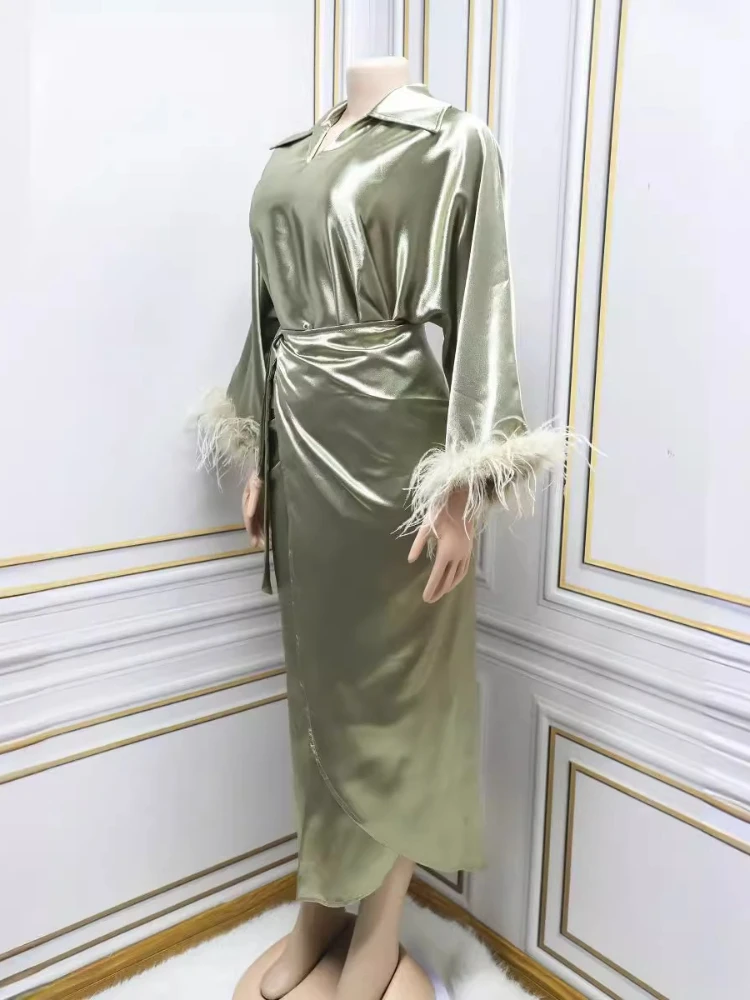 Jalabiya Eid Muslim Women Party Dress Feathers Ramadan Abaya Kaftan Islam Vestidos Arab Long Robe Morocco Dubai Dresses Abayas