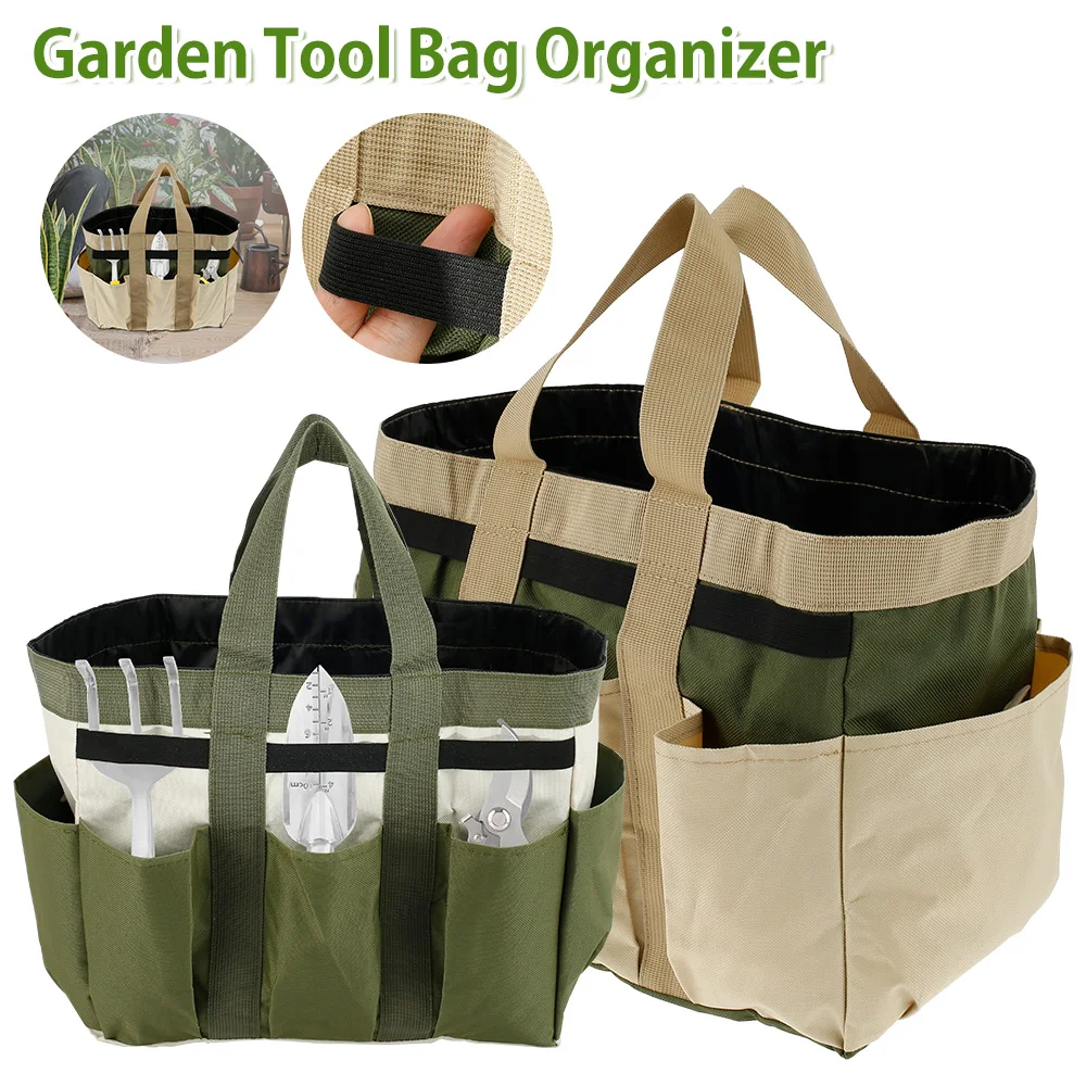 Multi-function Oxford Cloth Garden Plant Tool Bag Pouch Toolkit Tote Organizer with 8 Pockets Lawn Yard Carrier for Home Garden