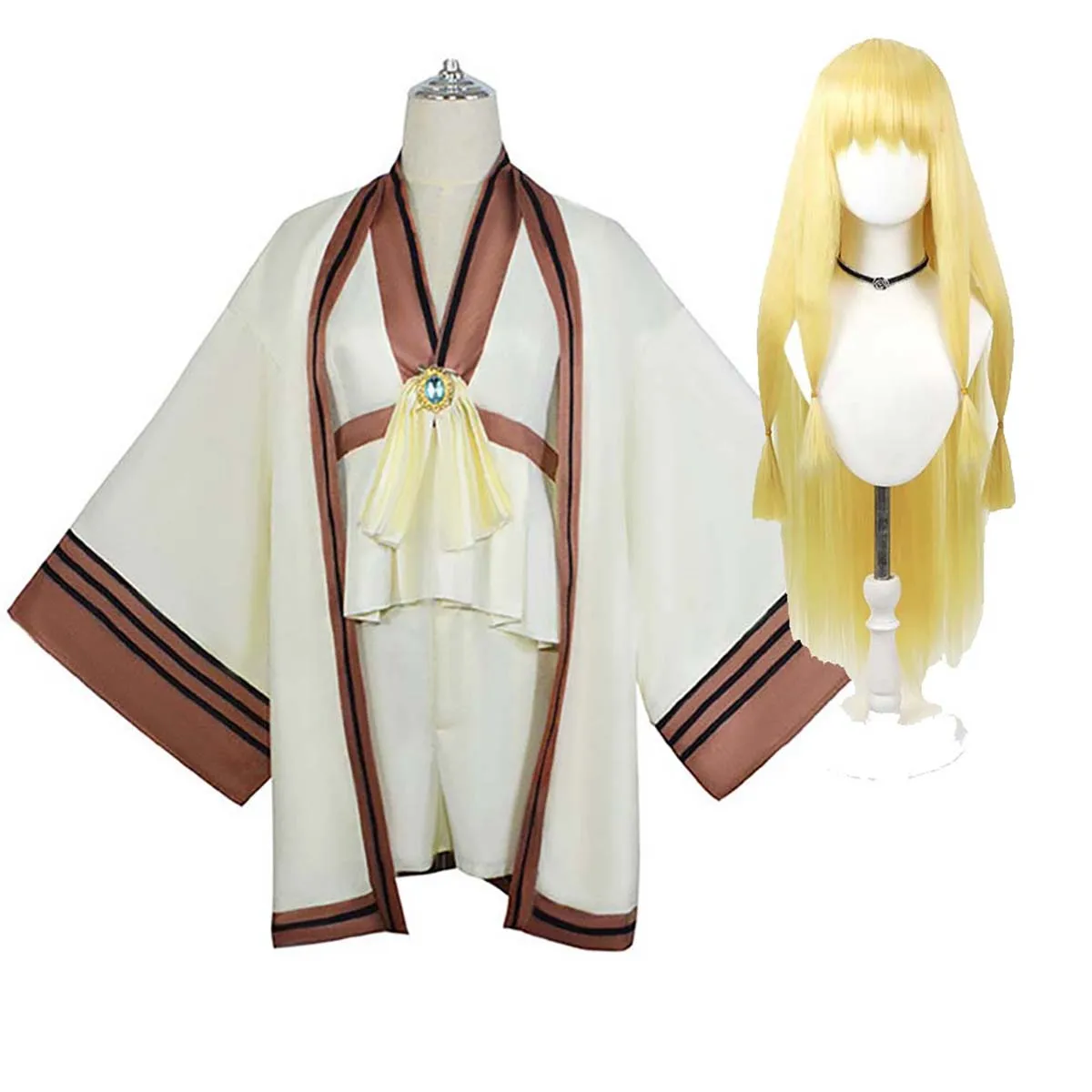 Damen Halloween Karneval Fee Elfen Serie Cosplay Perücke Kostüm oder Lange Blonde Perücke