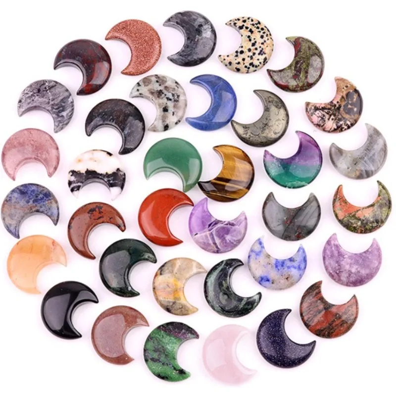 30mm Moon Shaped Worry StonesCarved Gemstones Chakra Balancing Reiki Healing Crystals Home Decor Gifts