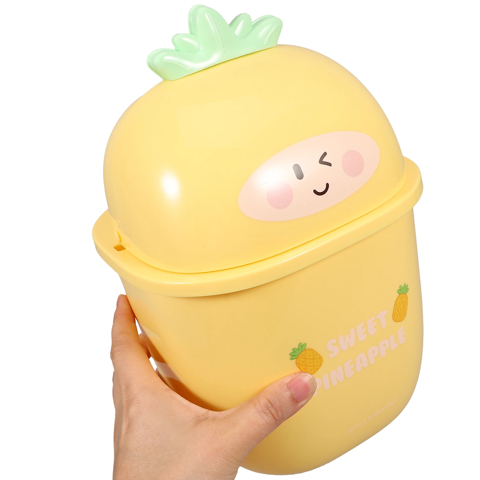 

Desktop Trash Can with Lid Lemon Yellow Mini Waste Bin Plastic Rubbish Container Cartoon Storage Bucket for Home Office Kitchen