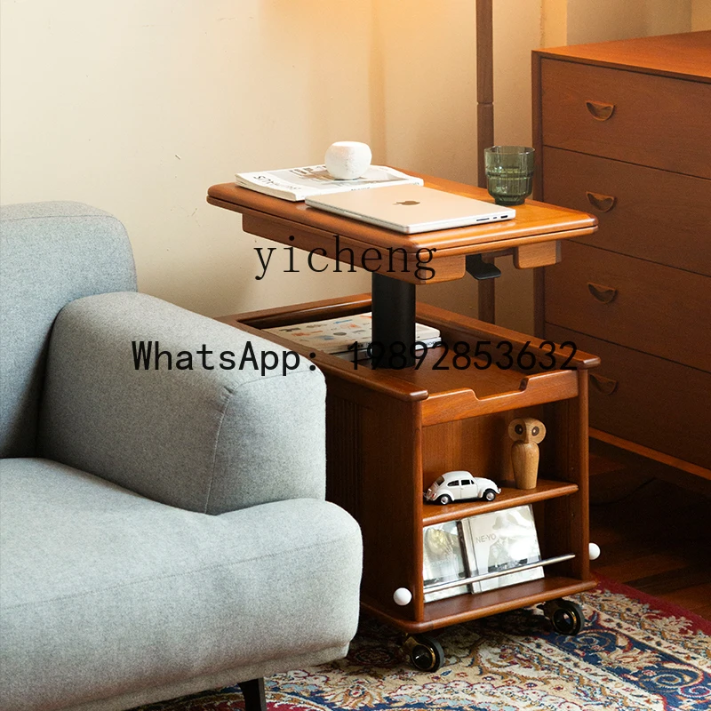 teak movable folding coffee table cart can lift small apartment living room sofa side side cabinet