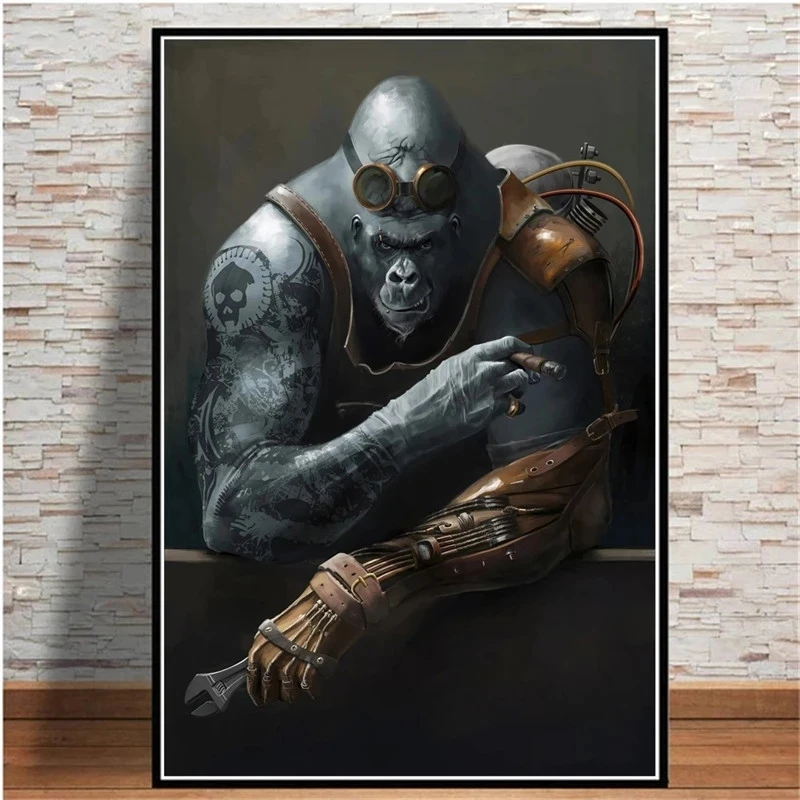 1pc frameless Canvas Painting Watercolour Tattoo Gorilla Monkey Poster Print HD Pictures Printed on Canvas Used for Boy Room Hom