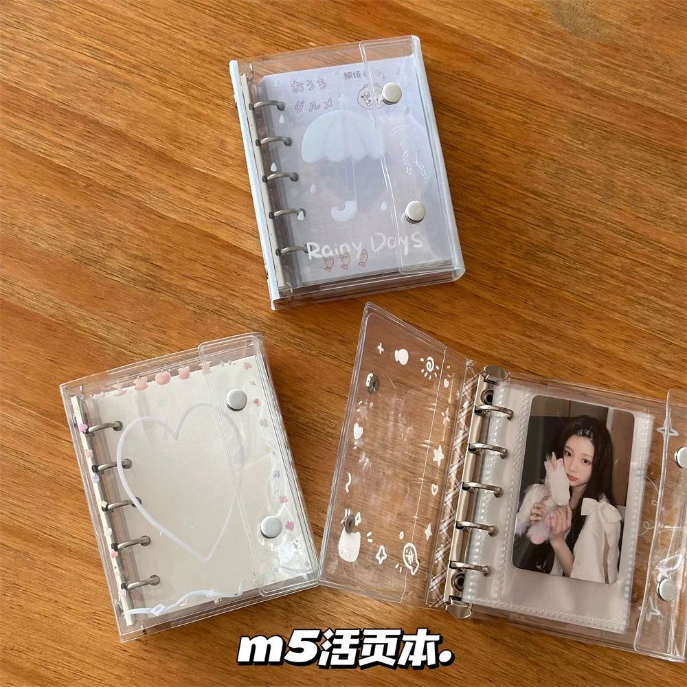 Small Fresh Rainy Day Transparent Love Cat M5 Loose-leaf Book Handbook Pvc Double Buckle Diary Card Book