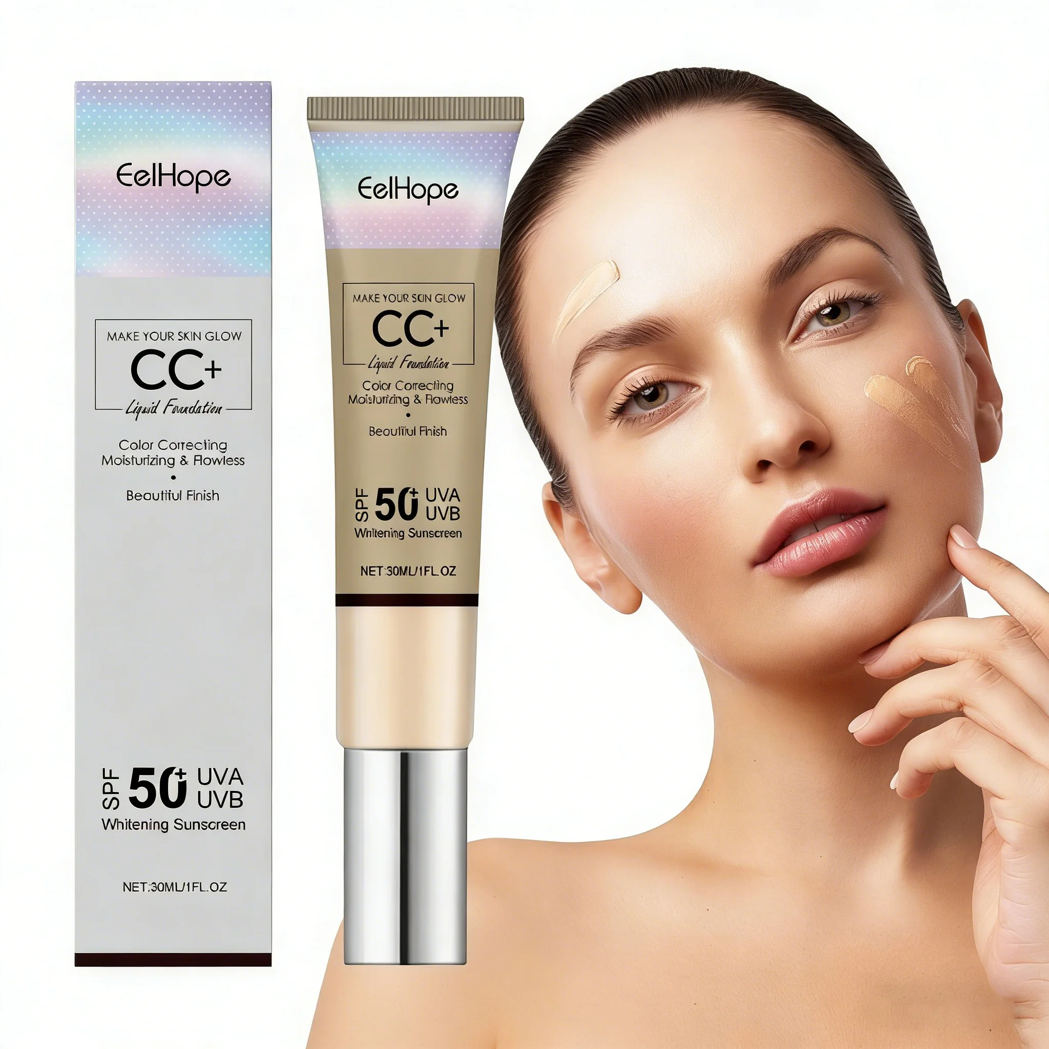 ซีซีครีมรองพื้น SPF 50 ครีมกันแดดรองพื้นคอนซีลเลอร์น้ำหนักเบาให้ความชุ่มชื้นรองพื้นเพิ่มความกระจ่างใสรองพื้นแต่งหน้า 30 มล