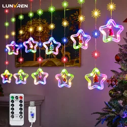 Star Curtain LED String Fairy Lights Star Xmas Tree Curtain Lights Strips Valentine's Day Outdoor Party Holiday Decoration Lamp