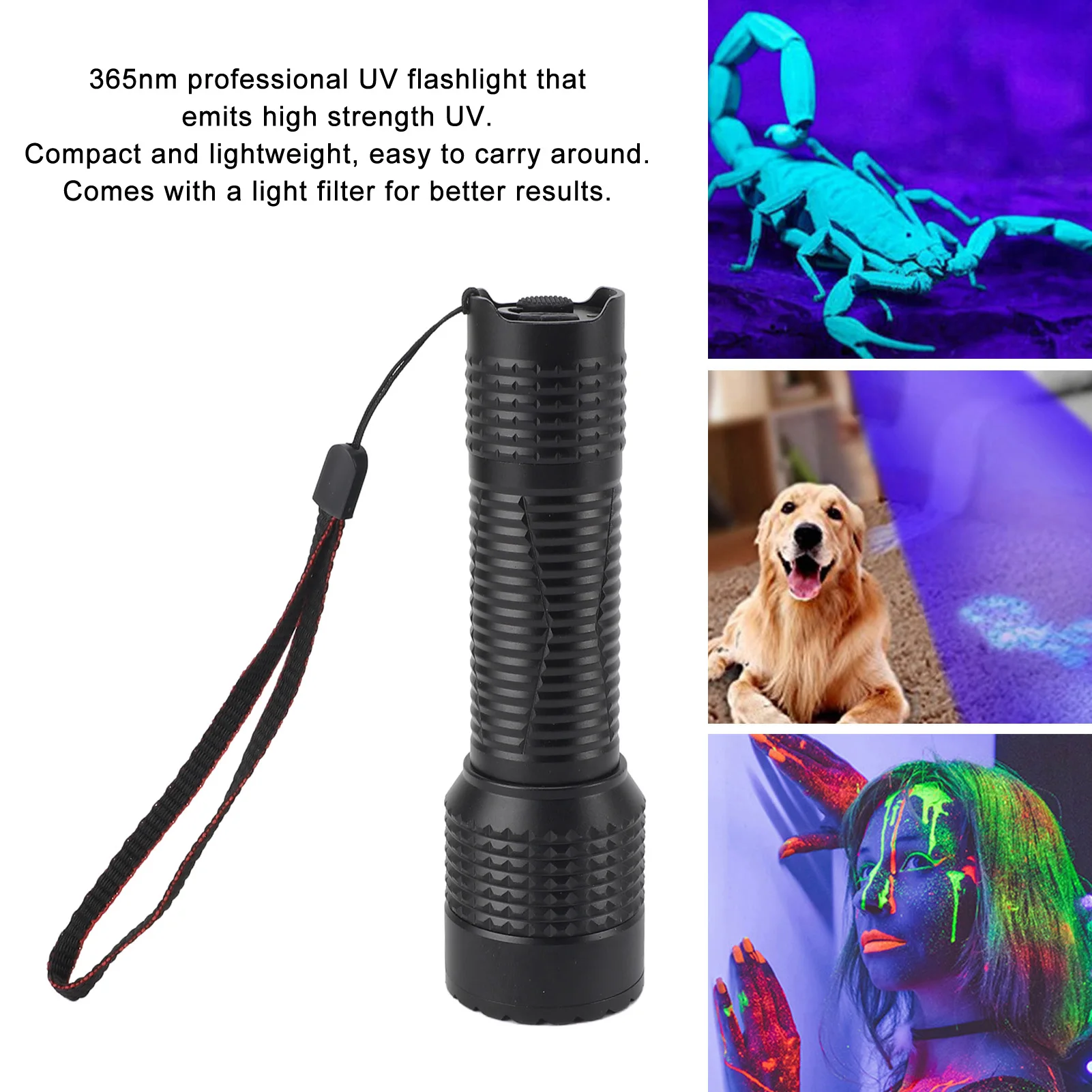 

ZK40 UV Black Light Flashlight 365nm LED with Filter Mini UV Torch for Pet Urine Detection Resin Curing