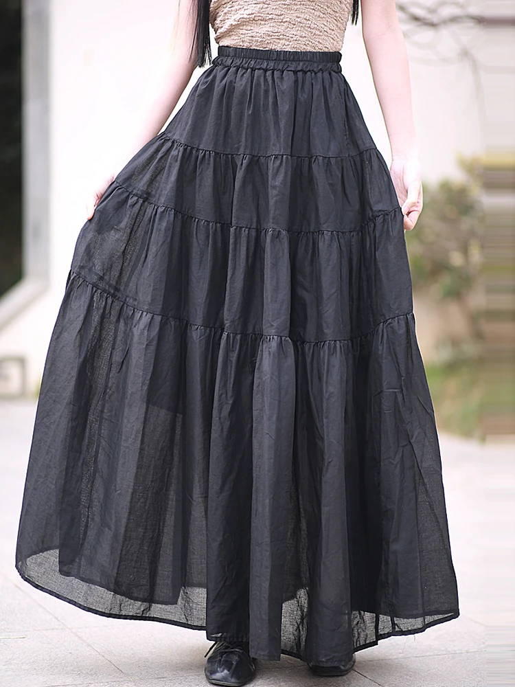 

Женская повседневная длинная юбка из 100% хлопка, Новое поступление, лето 2025 года, винтажный стиль, однотонные свободные женские элегантные юбки трапециевидной формы M951