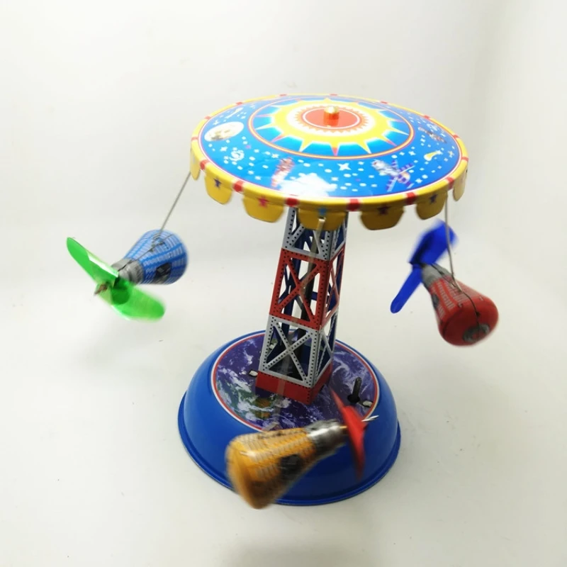 ملاهي الفضاء كبسولة كاروسيل عقارب الساعة لعبة ريترو يختتم لعبة جمع خمر معدن القصدير لعبة مجسمة هدية