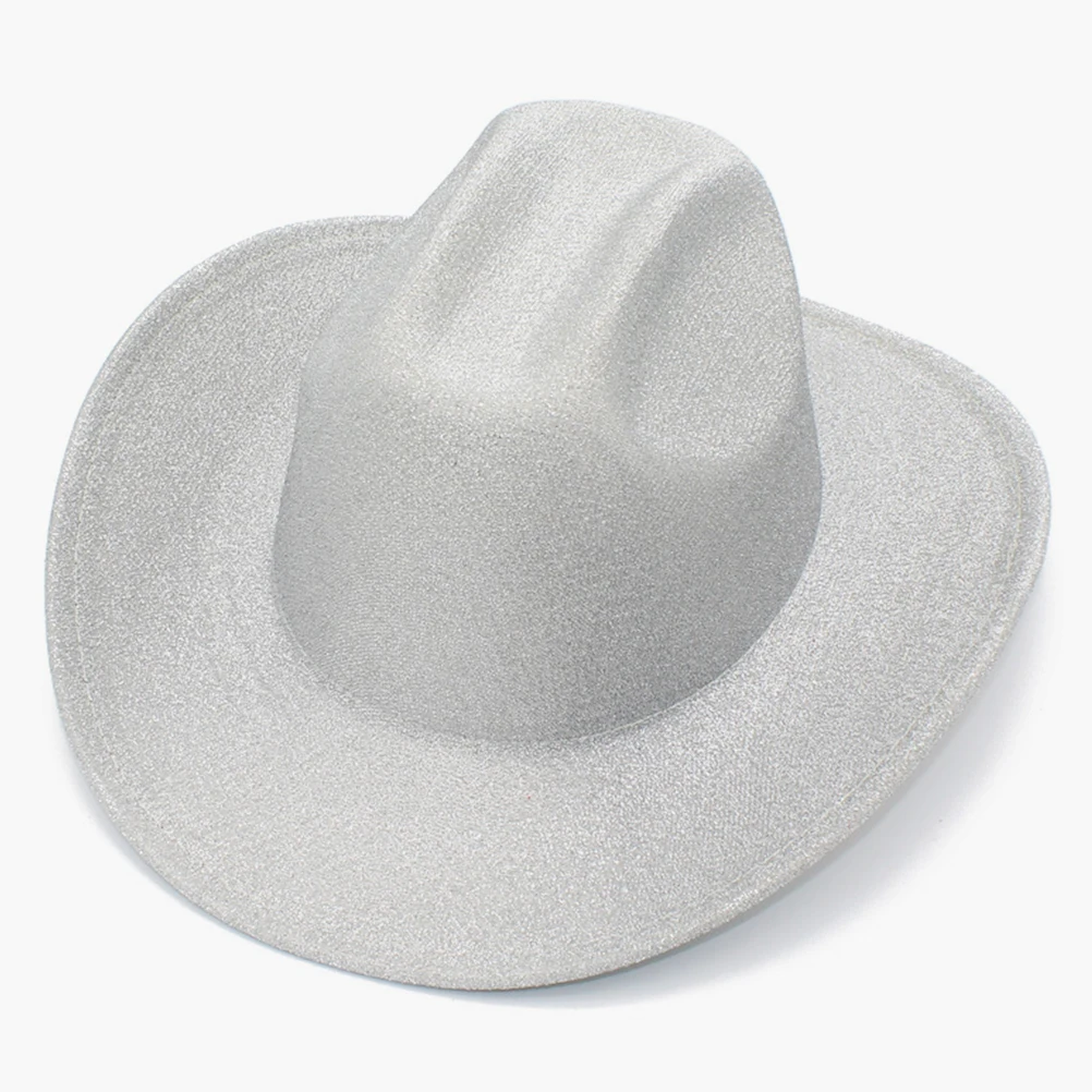 

Shiny Sun Hat Solid Color Cowgirl Hat White Glitter Party Hats for Women Men Lightweight Sturdy Wedding Cosplay Halloween Fancy