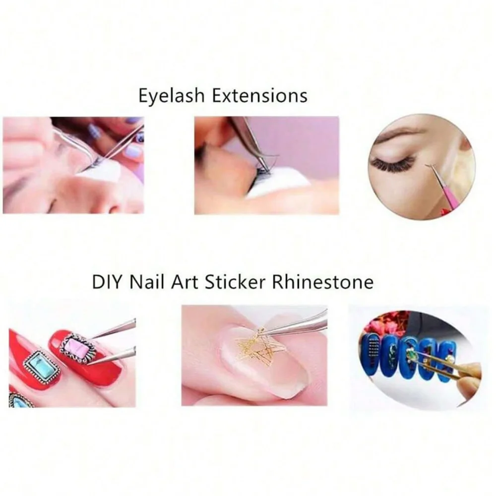 1pcs Blue Gradient Crackle Nail Art Tweezers - Stainless Steel Angled Precision Tool for Rhinestones, Charms & Nail Decorations