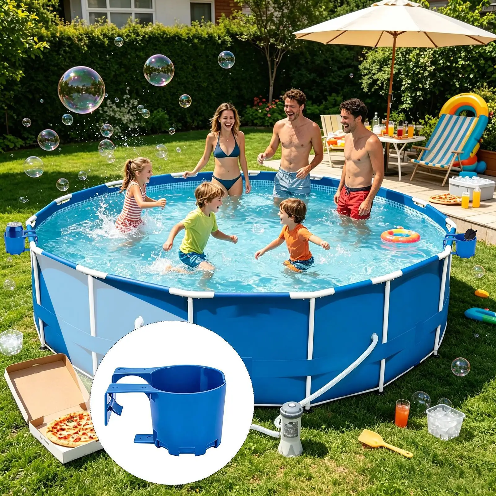 pool side clip on cup holder four piece set floating storage rack for drink beer container hold cup mobile phone sunscreen fit