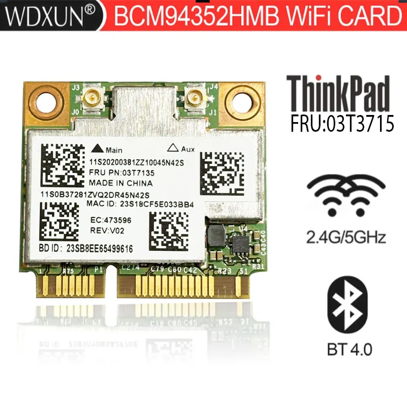 BCM94352HMB FRU 03T8215 802.11ac 867Mbps BT4.0 WiFi bezprzewodowa karta sieciowa obsługuje haskintosh dla Y510p Y410p Y430P