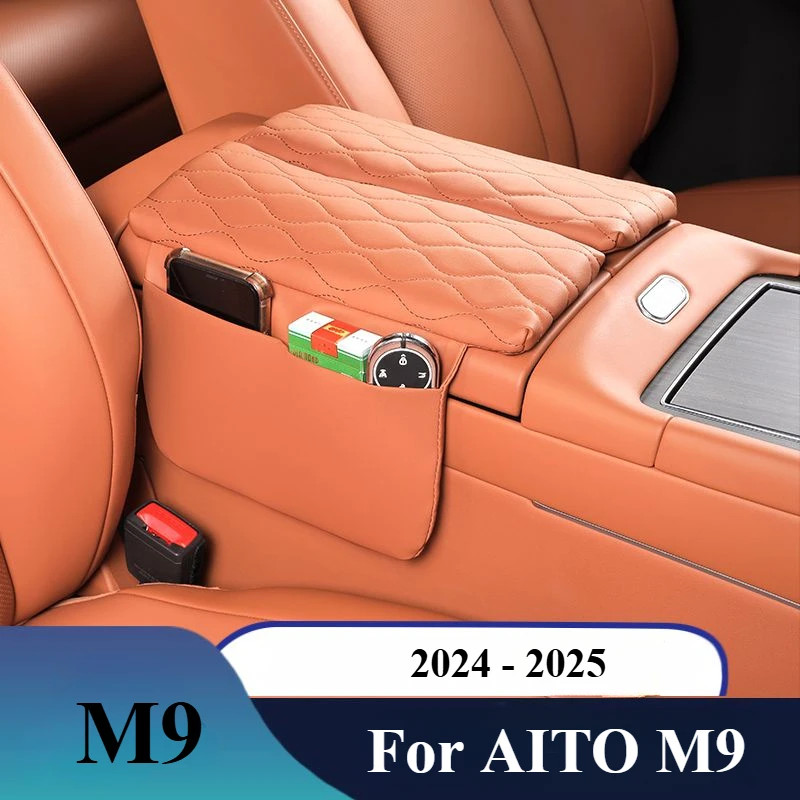 For AITO M9 Accessories Primary Leather Car Armrest Box Cover Central Storage Height Pad Storage Interior Modification