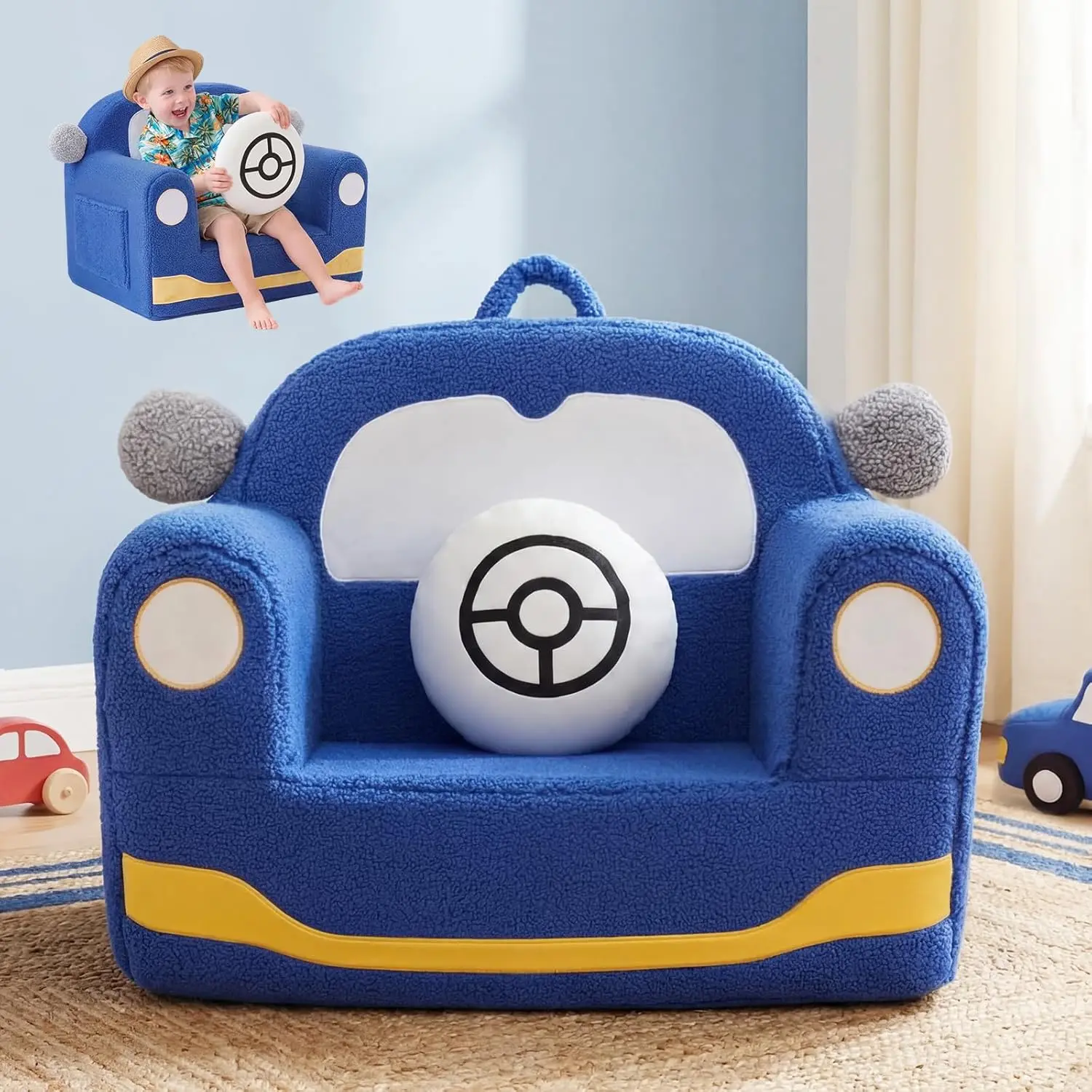 

Удобное кресло-диванчик для малышей с подушкой, ручкой и карманом для книг - легкая мебель для игровой комнаты для детей от 2 до 6 лет