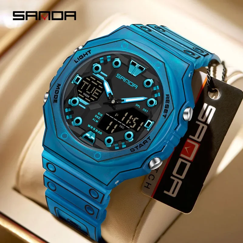 Montre à quartz pour homme SANDA, tendance mode, sport de plein air, lumineuse, étanche, chronomètre, compte à rebours, multifonction, pour adolescents
