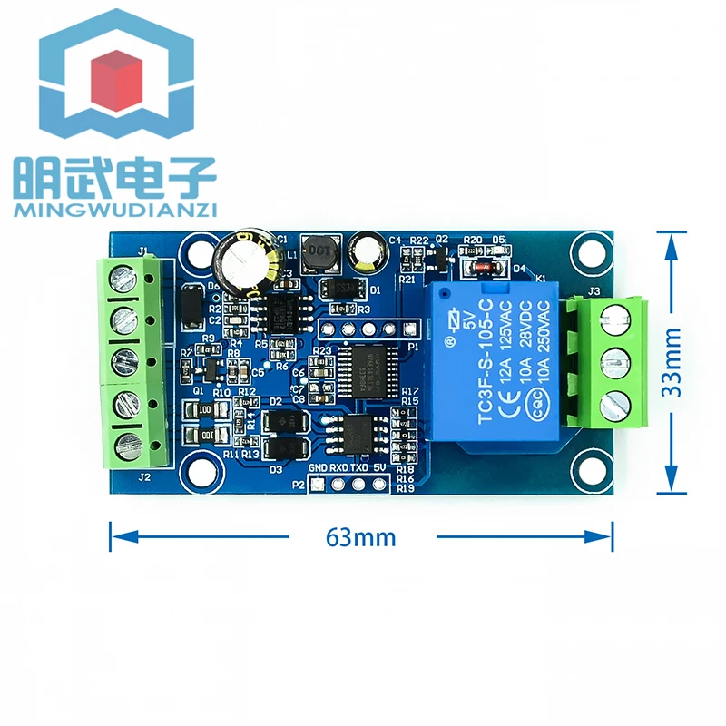 Módulo de relé único Modbus RTU RS485/TTL UART 1 entrada 1 saída