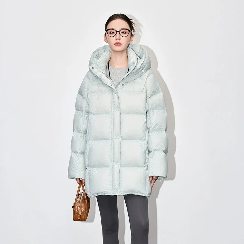 2025 Winter New 90 White Goose Down Hooded Jacket Women's Fashion Loose Cloud Puff fluffy Down Coats Lady Thick Parker Overcoat