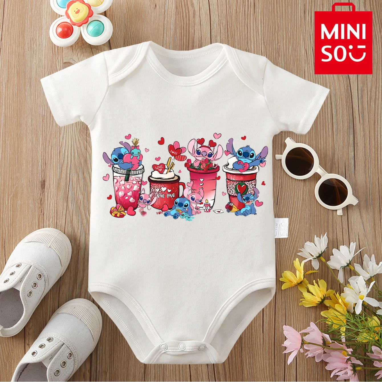

MINISO&Stitch Pure Cotton Soft Baby Clothe Onesie Bodysuit Baby Jumpsuit Personality Cute Print for 0 To 12 Months Newborn