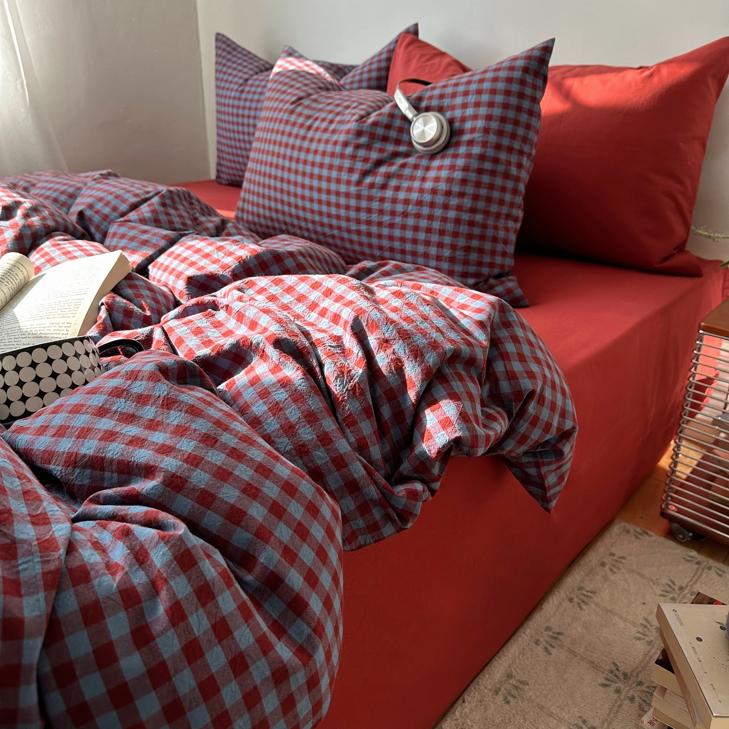 

Vintage Gingham Bedding Sets 2026 Retro Aesthetic Duvet Cover Set Washed Cotton Single Queen King Bed Sheet Set For Bedroom