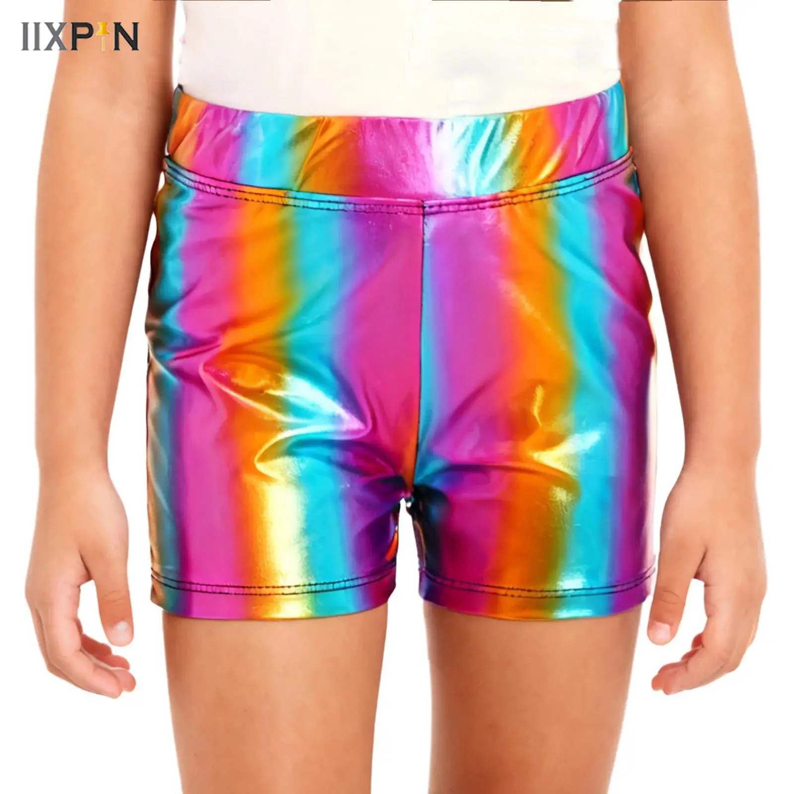 

Kids Girls Metallic Shiny Boxer Shorts Elastic Waistband Hot Pants for Stage Ballet Jazz Disco Dance Performance Competition