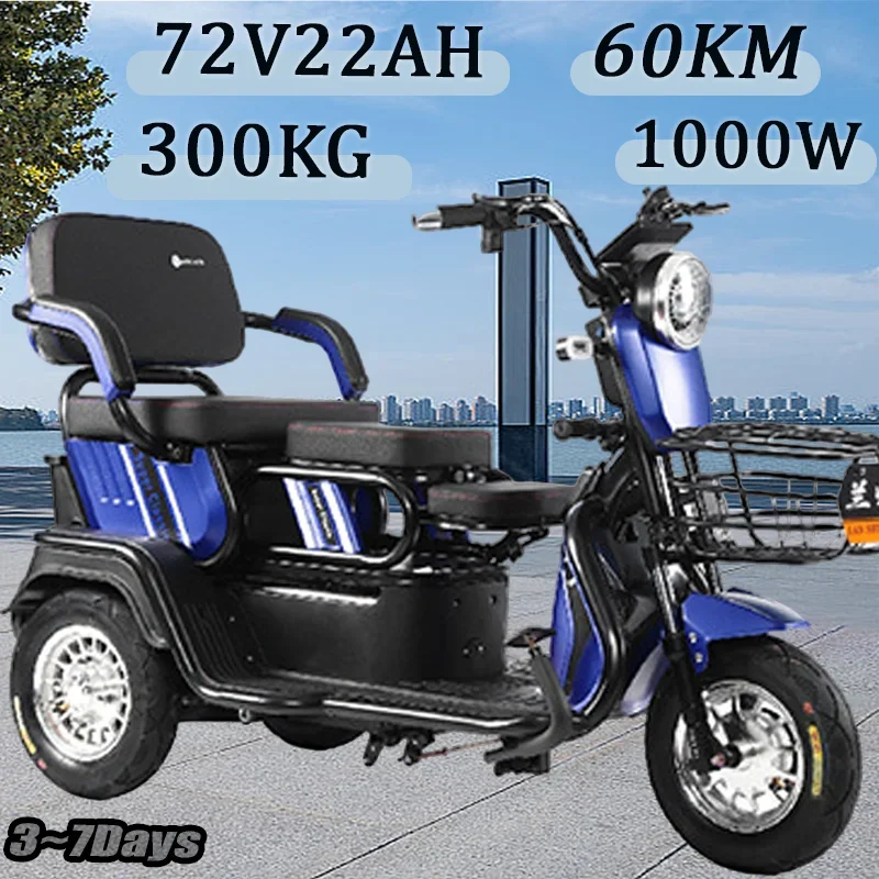 Electric Tricycle 1000W72V22AH Small Mini Three-wheel Parent-child  Electric Scooter Adult Household Leisure Scooter For Elderly