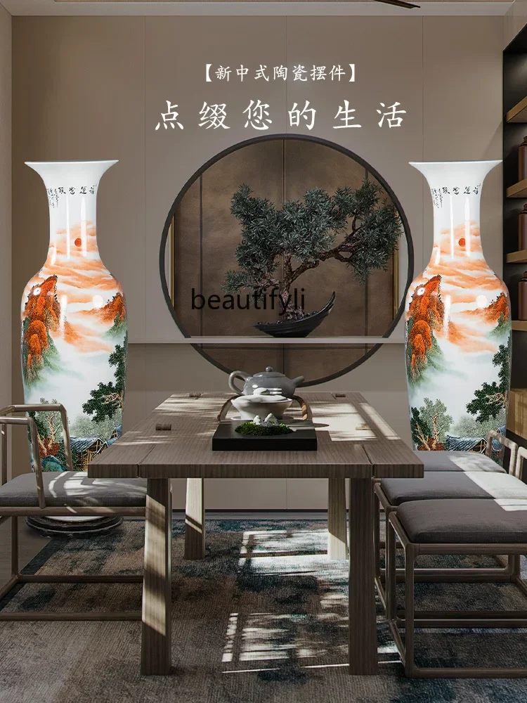 Hand Painted Pastel Large Vase Jingdezhen Ceramic Chinese Decoration Large Living Room Porcelain Bottle