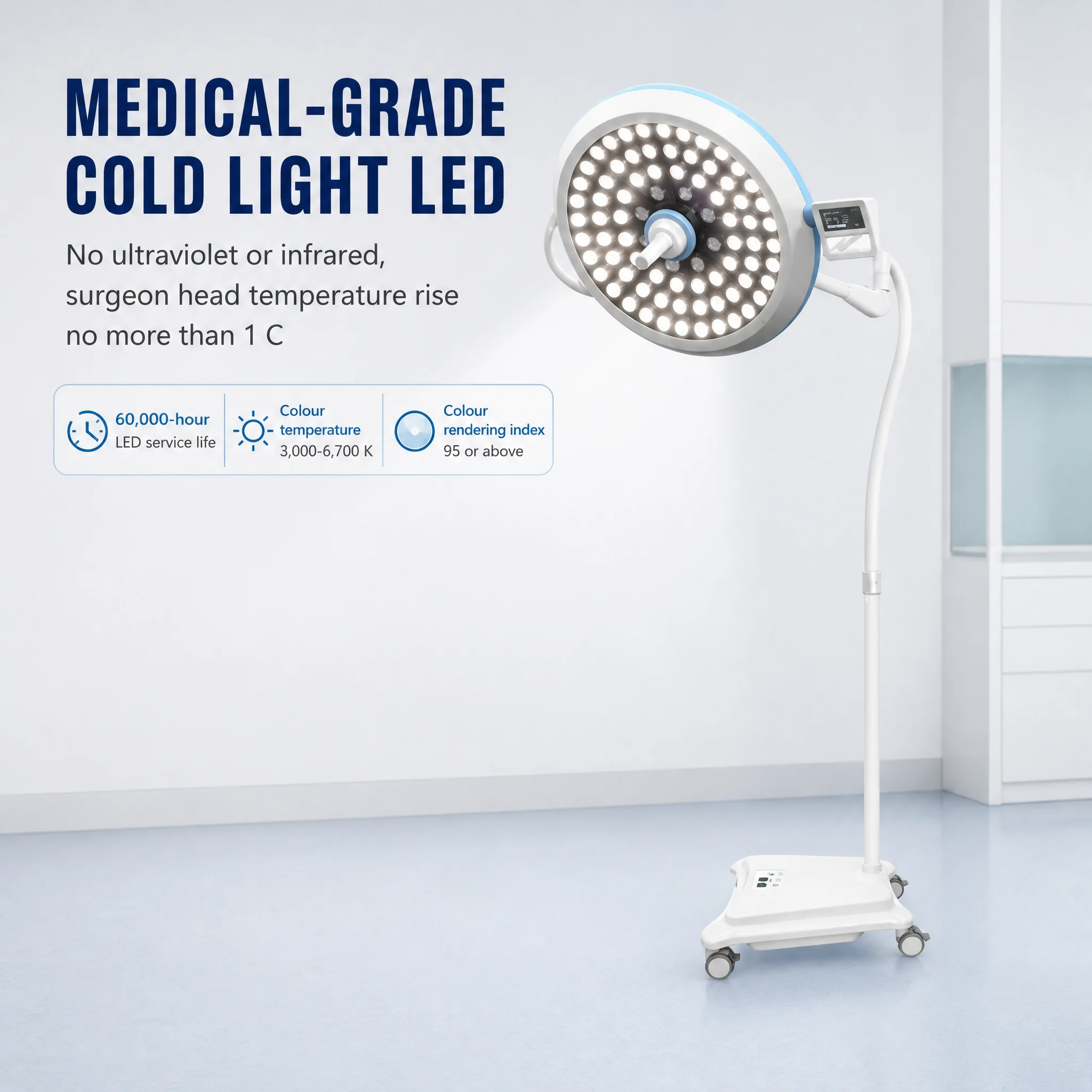 Shadowless Operating Lamp Floor Stand Type 160000 Lux 80 LED for Hospital Clinic