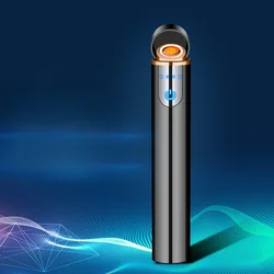 Mini Cylindrical Strip Electronic Tungsten Wire Lighter USB Rechargeable Flameless Lighters Smart Fingerprint Ignition for Gift