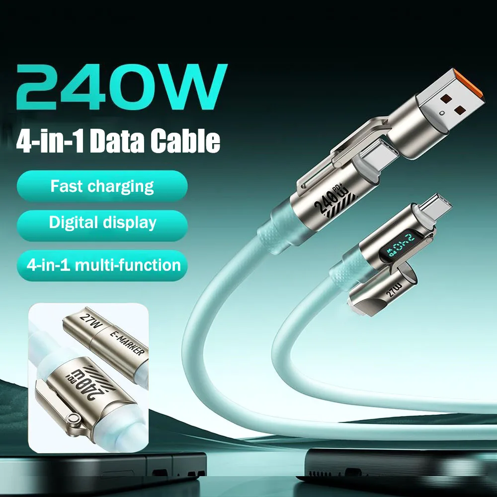 240W Super Fast Charging Cable 4-in-1 Data Cable Digital Display Cord USB C/TYPE C Cables Support Mobile Phones/Tablets/Laptops