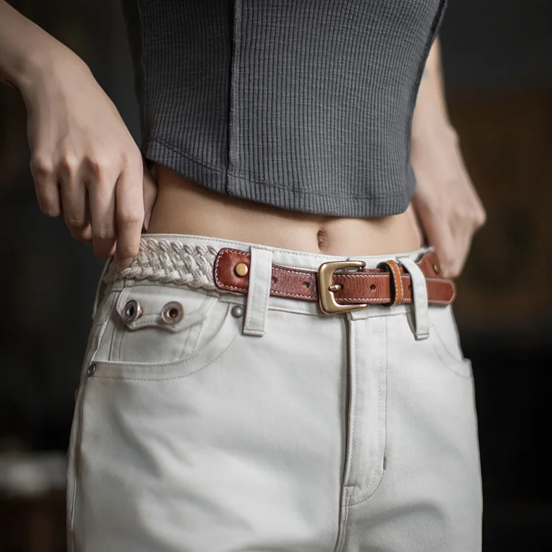 

Женский тканый кожаный ремень Maden, натуральный ремень из воловьей кожи растительного дубления, регулируемый ремень в стиле бохо для джинсов и платьев