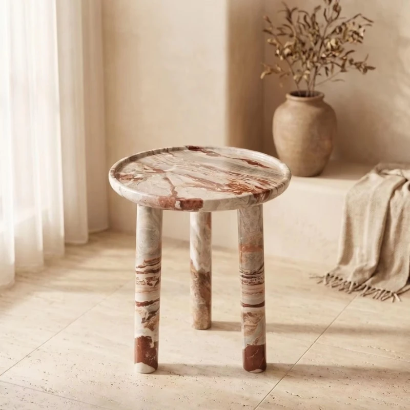 Simple style side table natural variegated marble three-leg art decoration