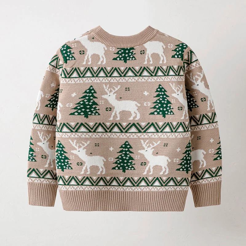 Christmas Elk Knit Sweaters Boys Girls Autumn Warm Xmas Sweaters Kids Winter Cartoon Clothing Coats Baby Casual Cotton Pullover