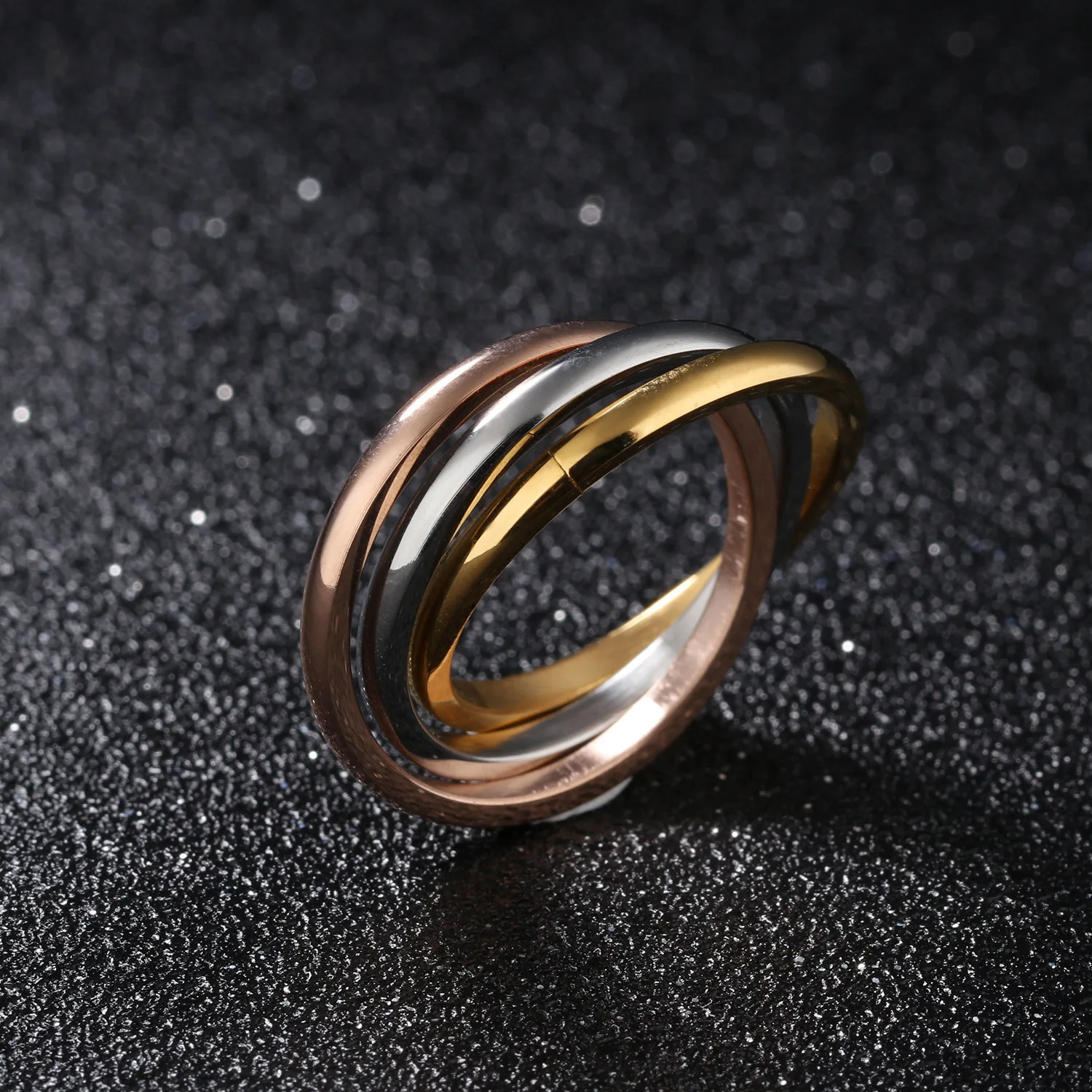 Stainless Steel Wholesale Hot Girl Women Finger Rings Creative Three Colors In One Ring For Women Titanium Steel Ornament