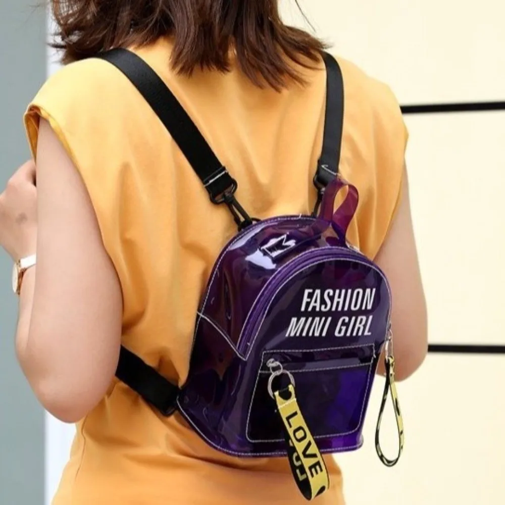 Waterproof Transparent Mini Backpack Clear Letter Pattern Water-Sprinkling Festival PVC Bag Solid Color Trendy