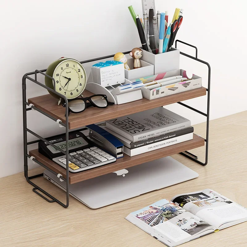 Metal Tabletop Storage Rack, Kitchen Countertop Organizer, Wooden Shelf, Office Desktop, Save Space Supplies, Accessories