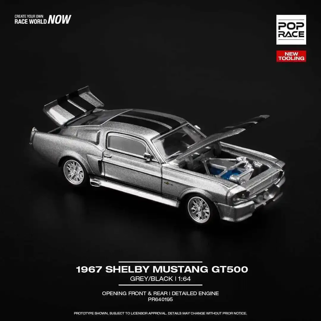 PreSale POP Race Shelby Mustang GT500R 1967 Openable Hood 1:64 Diecast Diorama Car Model Toy