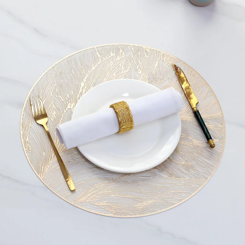 Round Luxury Placemats Non-Slip Table Mats Heat Resistant Pressed Vinyl Place Mats for Dinner Table Decor Kitchen Accessories