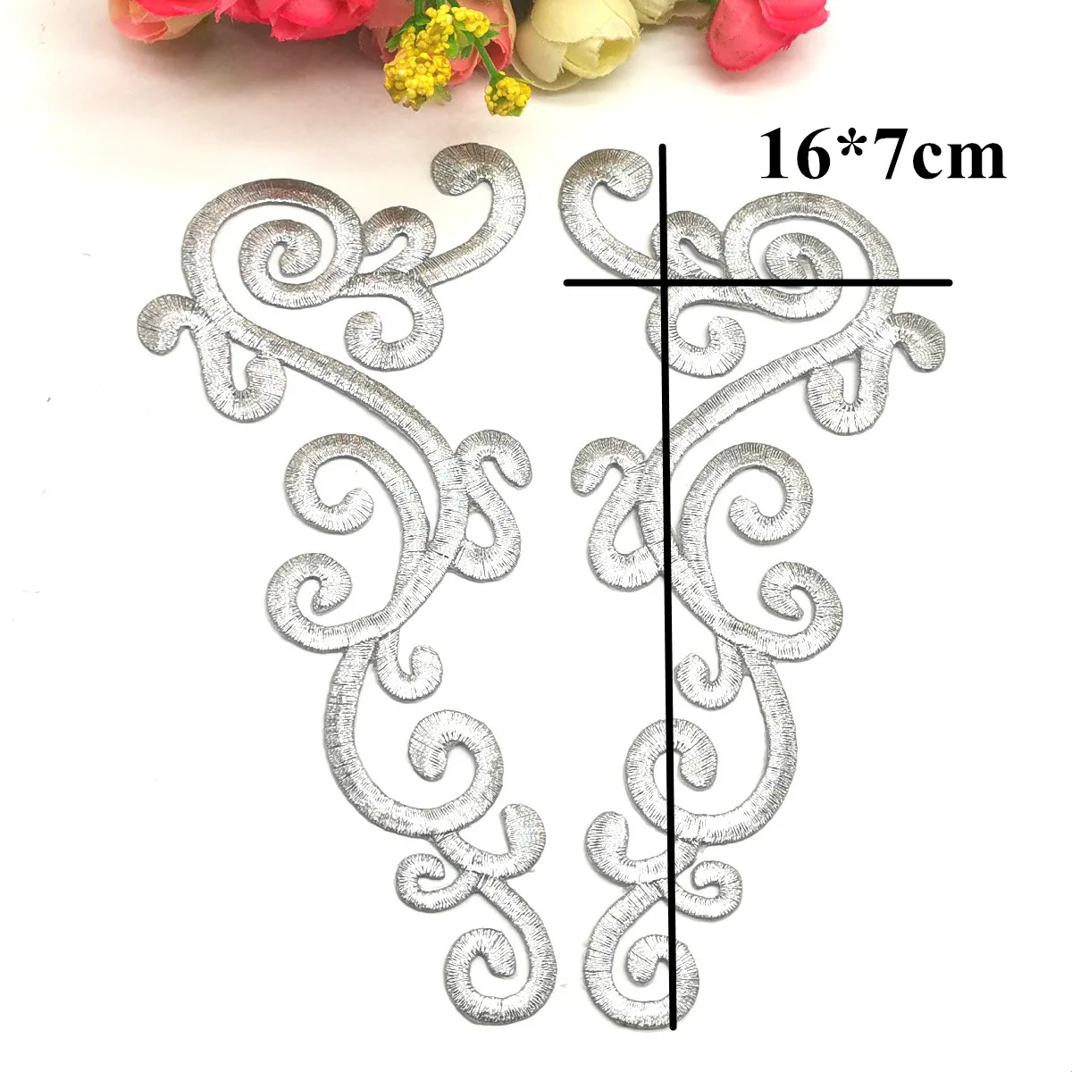 Gold Embroidery Patches Iron On Appliqued Mirror Pairs Diy Garment Costumes Trims 16cm*7cm